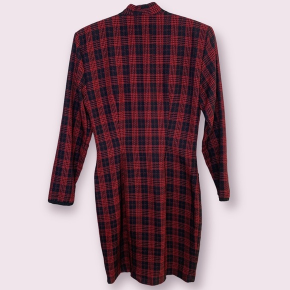 80s Vintage Black and Red Plaid Midi Dress Size Small - Picture 11 of 13